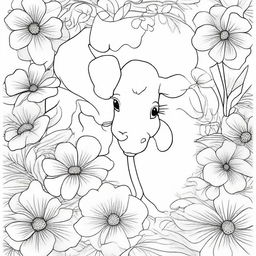 An ebook page designed for coloring, featuring intricate line art of various animals, flowers, and whimsical scenes