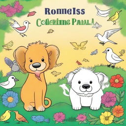 Create an image of a coloring book cover featuring animals