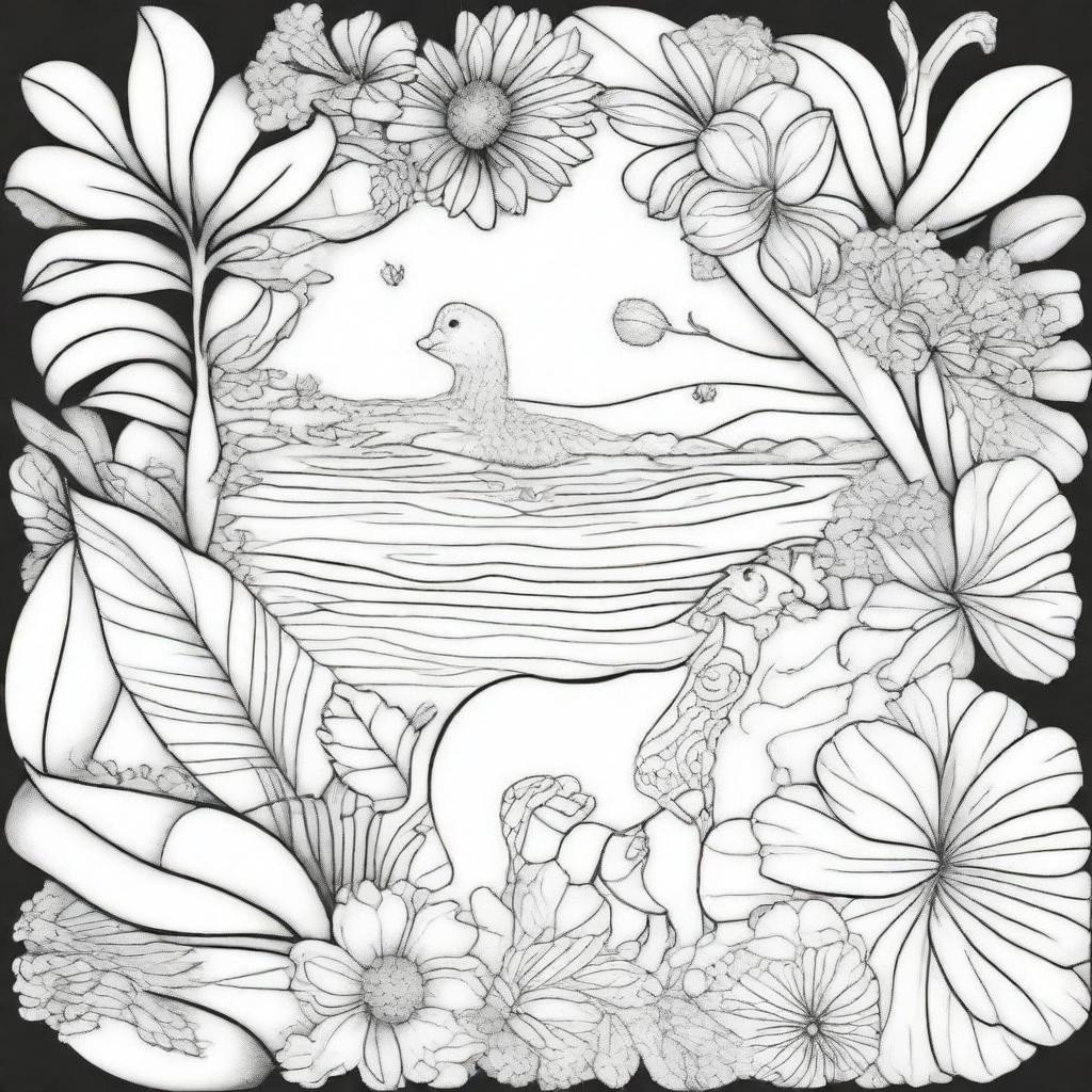 Create a black and white drawing that can be used for coloring