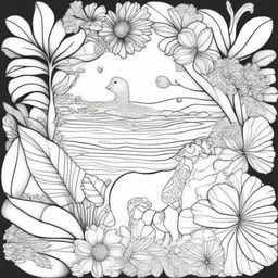 Create a black and white drawing that can be used for coloring
