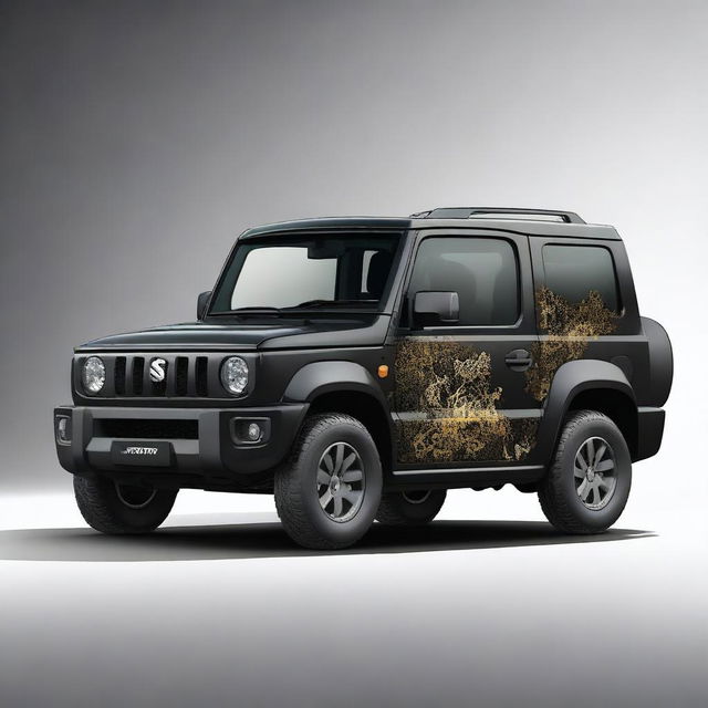 Create a vehicle wrap design for a 2024 Suzuki Jimny that covers the entirety of the vehicle