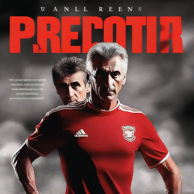 Create a movie cover featuring Ian Rush, the legendary footballer, in a dramatic face-off against the Predator from the iconic sci-fi franchise