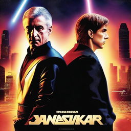 Create a movie poster featuring Ian Rush and Anakin Skywalker facing off against each other