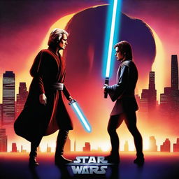 Create a movie poster featuring Ian Rush and Anakin Skywalker facing off against each other