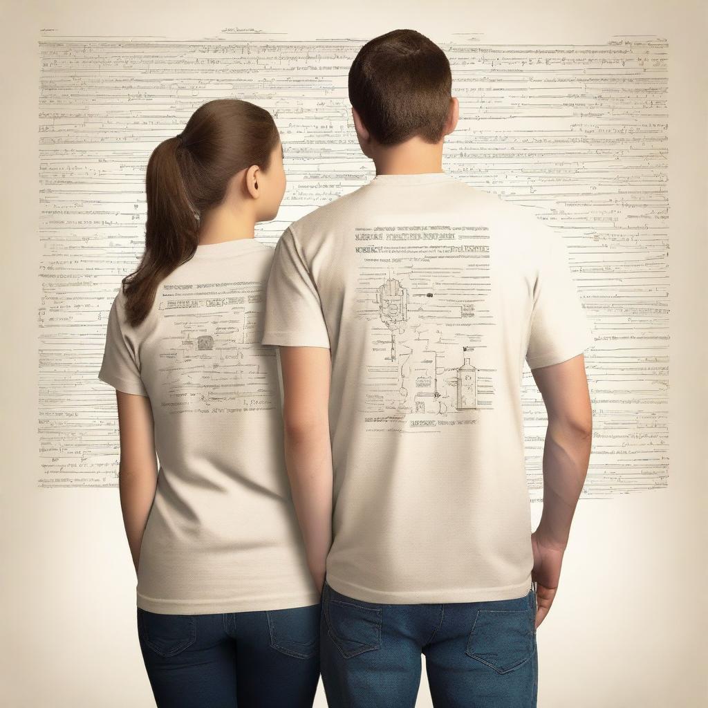 A monochromatic back t-shirt design filled with numerous mathematical, chemical, and physical formulas in a cream color