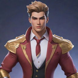 A male version of Valentina from Mobile Legends, showcasing the same aesthetics and attributes, but with a masculine reimagining.