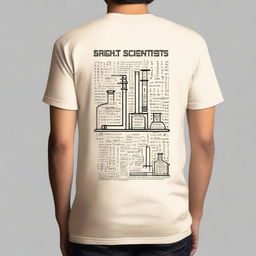 A monochromatic back t-shirt design filled with numerous mathematical, chemical, and physical formulas in a cream color