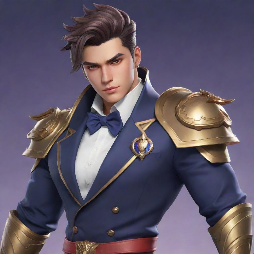 A male version of Valentina from Mobile Legends, showcasing the same aesthetics and attributes, but with a masculine reimagining.