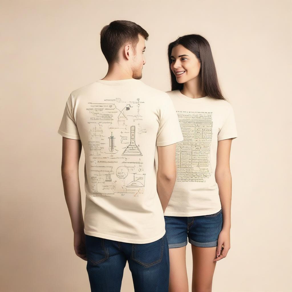 A back t-shirt design filled with numerous mathematical formulas in a cream color