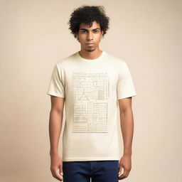 A t-shirt design featuring mathematical formulas in a cream color