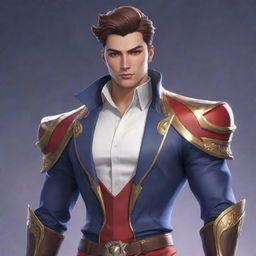 A male version of Valentina from Mobile Legends, showcasing the same aesthetics and attributes, but with a masculine reimagining.