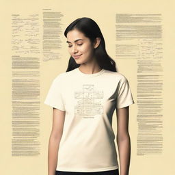 A t-shirt design featuring mathematical formulas in a cream color