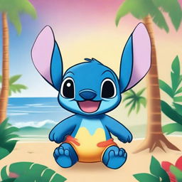 A vibrant and playful image featuring Stitch from Disney's Lilo & Stitch