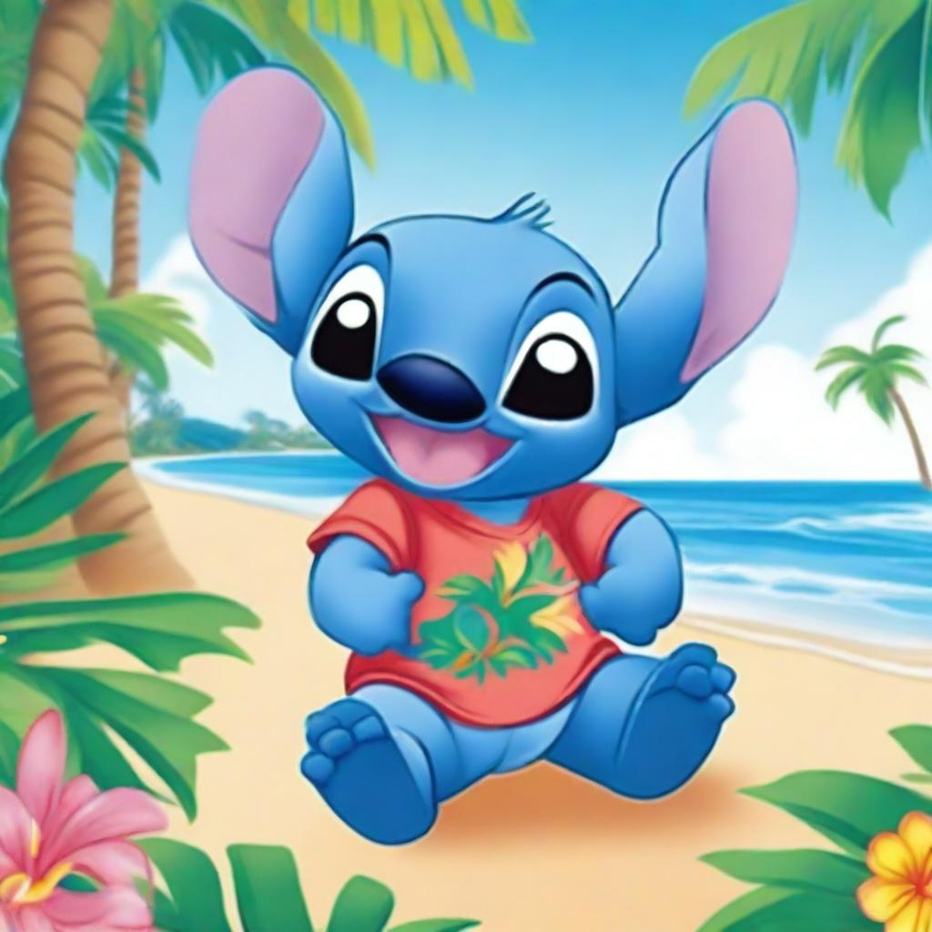 A detailed and vibrant illustration of Stitch from Disney's Lilo & Stitch