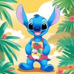 A detailed and vibrant illustration of Stitch from Disney's Lilo & Stitch