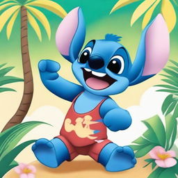 A detailed and vibrant illustration of Stitch from Disney's Lilo & Stitch