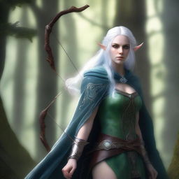 A female Eldrin Elf with blue skin, white hair, and green eyes