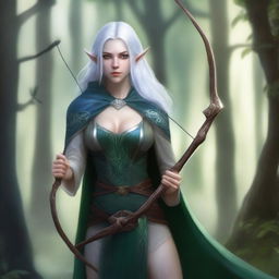 A female Eldrin Elf with blue skin, white hair, and green eyes