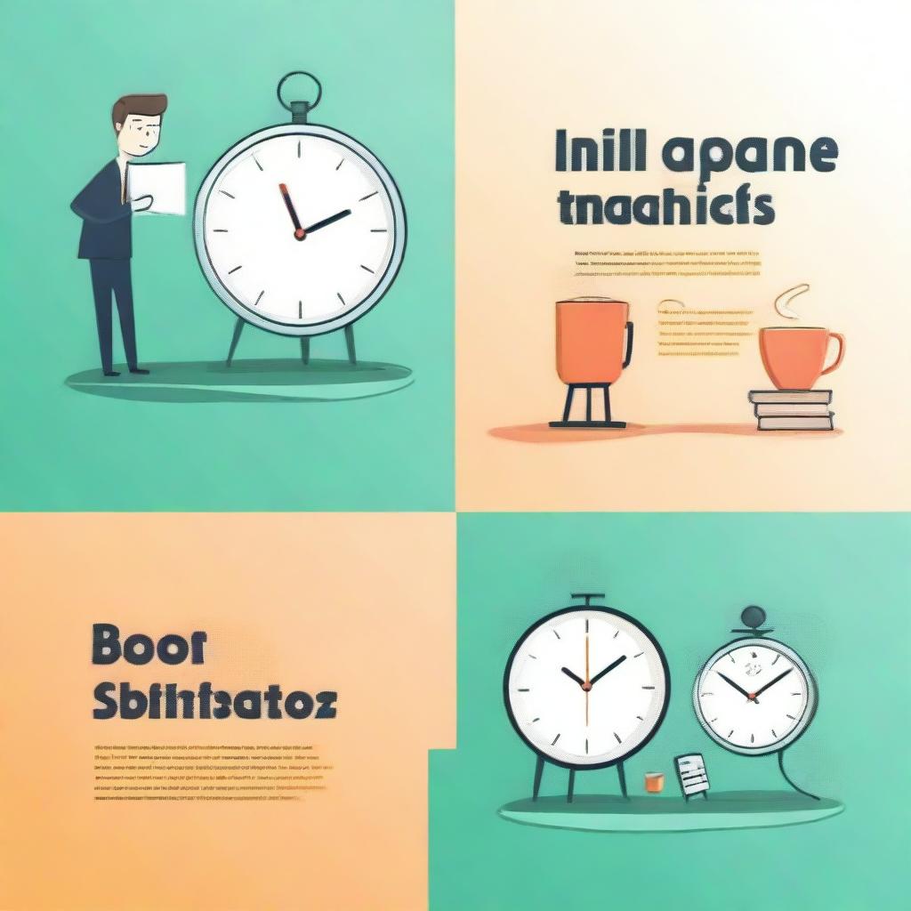 Create a series of 21 illustrations for an ebook focused on time management and productivity