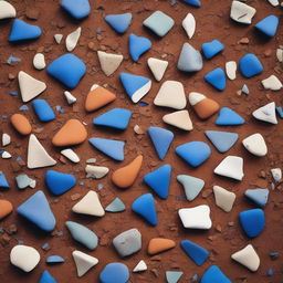 A detailed image of broken pottery shards scattered across the ground