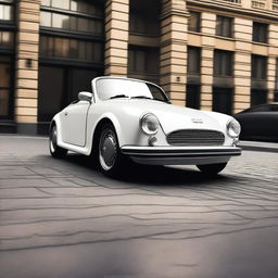 A detailed image of an Audi TT car with the front end designed like a classic Porsche 356