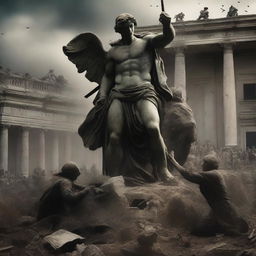 A movie poster depicting the theme of destroying and dismembering historical statues