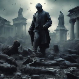 A dramatic movie poster depicting the theme of destroying historical statues and dismembering them