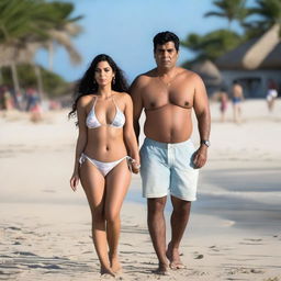 Cintia, a 30-year-old woman, is walking on the beach with her uncle and boyfriend, Pocho