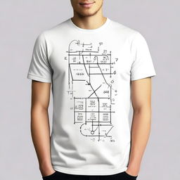 Create a t-shirt design featuring mathematical formulas on both the front and back