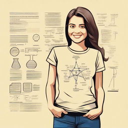 Create a front and back t-shirt design for a science student in a cream color