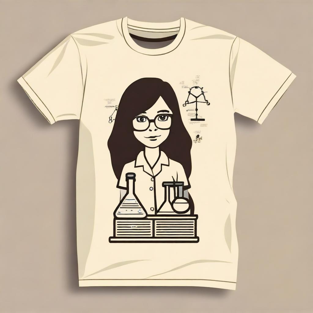 Create a front and back t-shirt design for a science student in a cream color