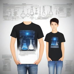 Create a front and back t-shirt design themed around science