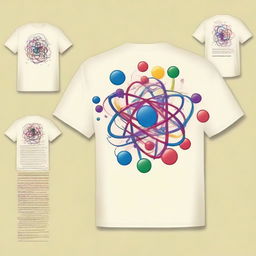 Create a colorful front and back t-shirt design themed around science, applied on a cream-colored t-shirt