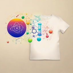 Create a colorful front and back t-shirt design themed around science, applied on a cream-colored t-shirt