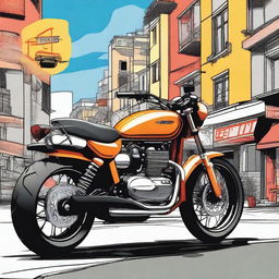 A detailed illustration of a 'sepeda motor bebek' (underbone motorcycle) in a vibrant and dynamic setting