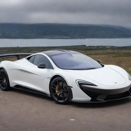 An ultra-modern sports car combining the racing aesthetics of a McLaren with Tesla's sleek, eco-friendly engineering and design.