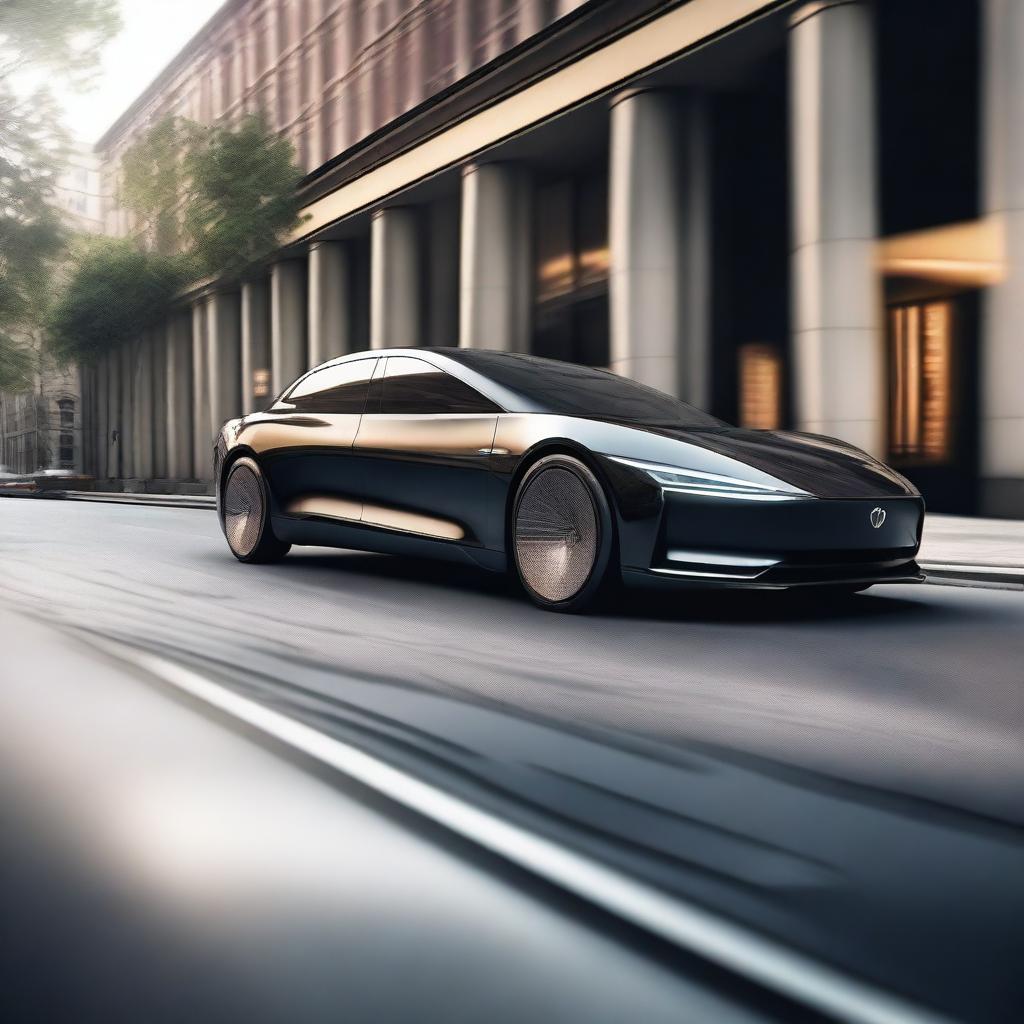 A sleek, modern electric luxury sedan with a futuristic design