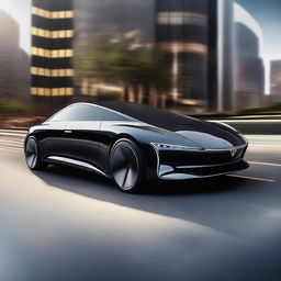 A sleek, modern electric luxury sedan with a futuristic design