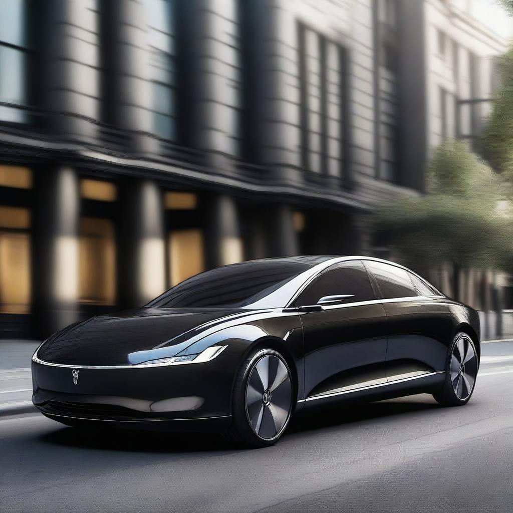 A sleek, modern electric luxury sedan with a futuristic design