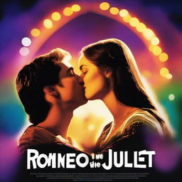 A romantic movie poster with a vibrant atmosphere, featuring a man and a woman kissing passionately