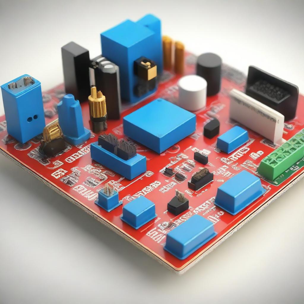 A detailed 3D model of electrical circuits featuring an Arduino board with various components like resistors, capacitors, LEDs, and wires