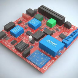 A detailed 3D model of electrical circuits featuring an Arduino board with various components like resistors, capacitors, LEDs, and wires