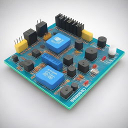 A detailed 3D model of electrical circuits featuring an Arduino board with various components like resistors, capacitors, LEDs, and wires