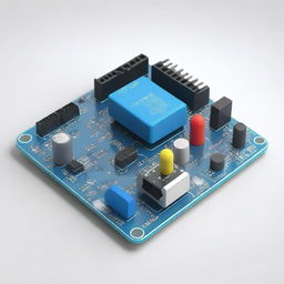 A detailed 3D model of electrical circuits featuring an Arduino board with various components like resistors, capacitors, LEDs, and wires