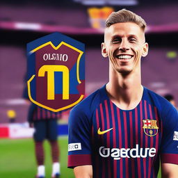 Create an image of Dani Olmo wearing the number 10 jersey of FC Barcelona