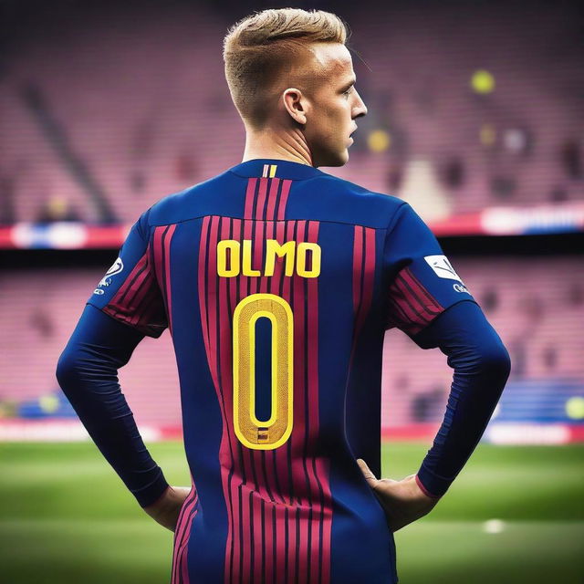 Create an image of Dani Olmo wearing the number 10 jersey of FC Barcelona