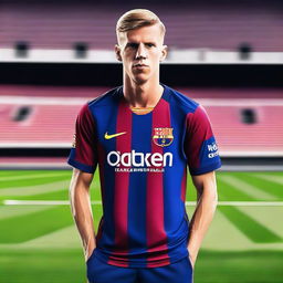 Create an image of Dani Olmo wearing the number 10 jersey of FC Barcelona