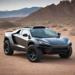 A unique automotive creation blending the sleek, sporty lines of a McLaren with the rugged, bold physique of a Hummer.