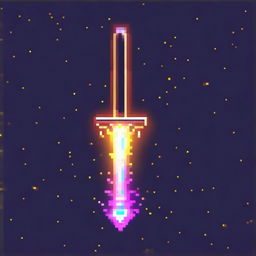 A pixel art image of a sword emitting an aura of energy