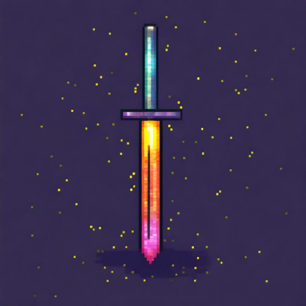 A pixel art image of a sword emitting an aura of energy